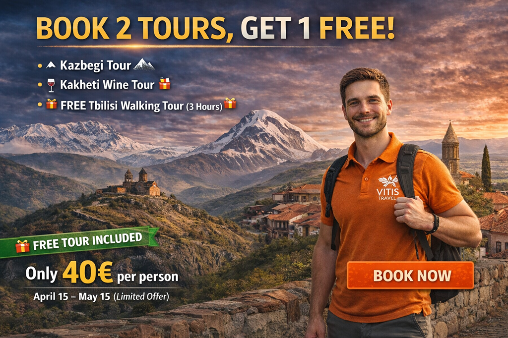 Kaufen Sie Kazbegi und Kakheti und erhalten Sie die Stadtführung durch Tiflis gratis dazu.